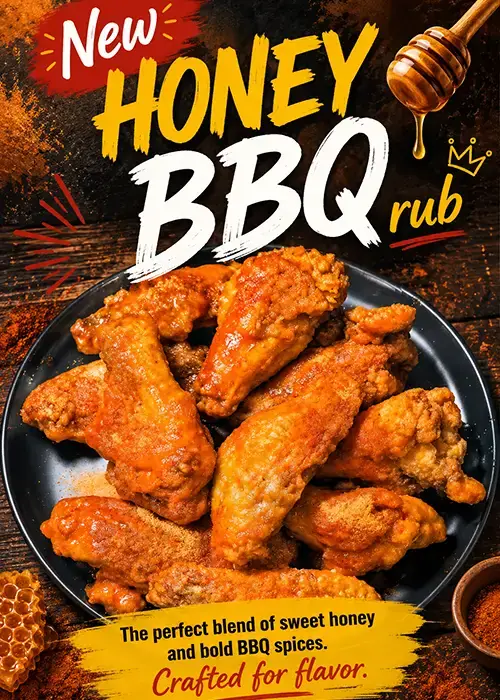 Honey BBQ rub chicken wings at Fry N' Wings